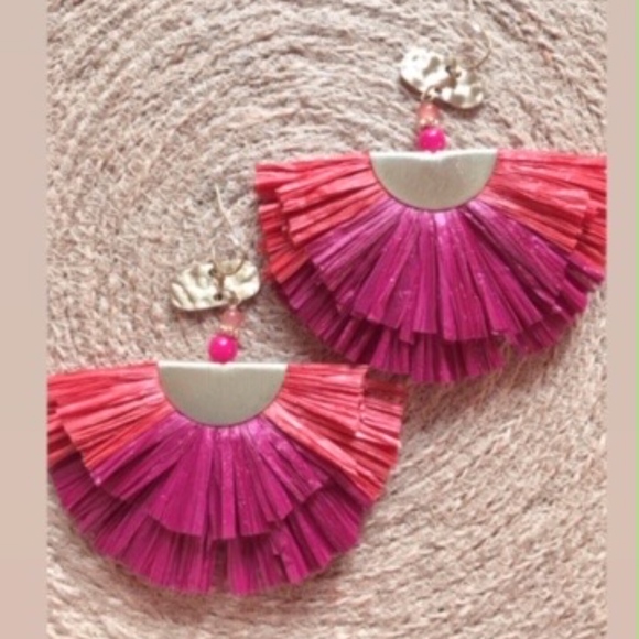 Pink & Orange Raffia Earrings - Picture 1 of 1